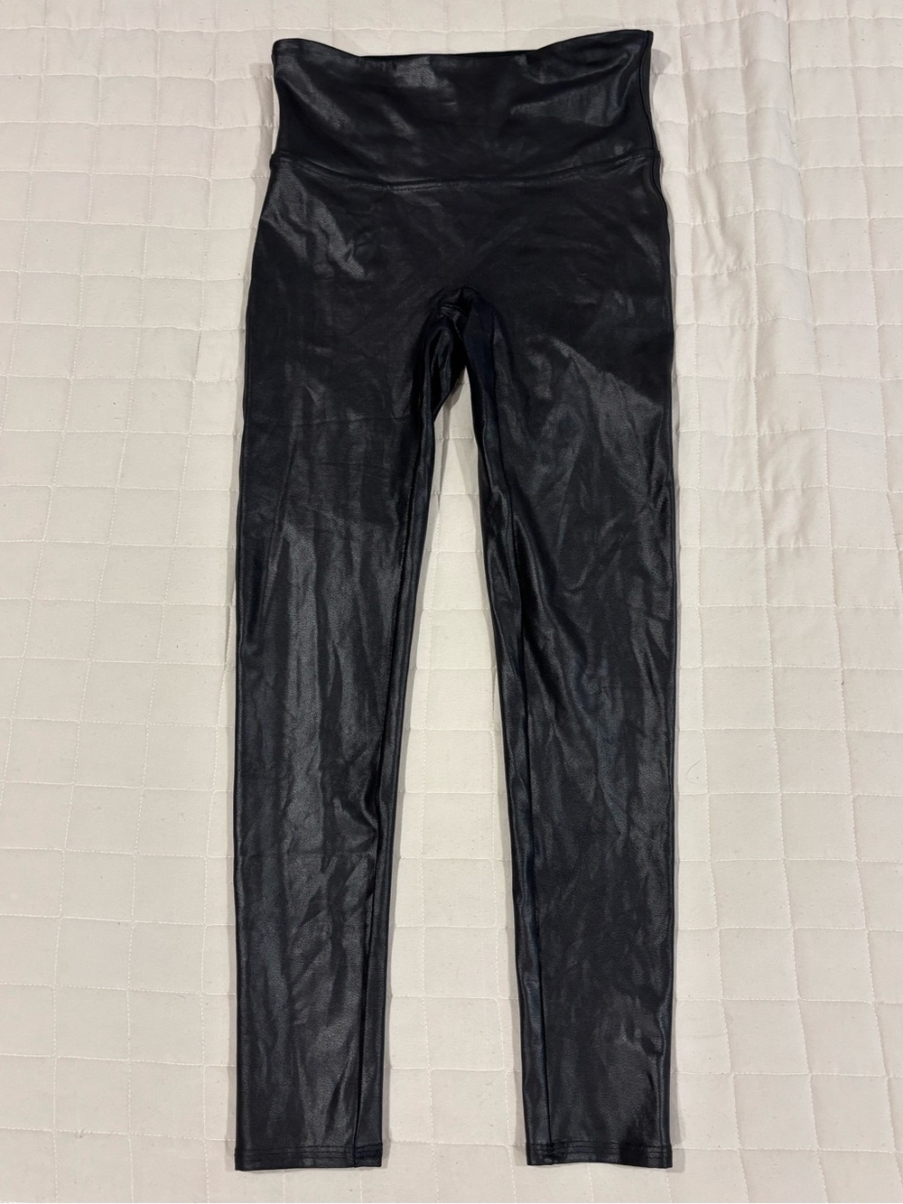 SPANX Faux Leather Leggings Black Medium High Rise Stretch